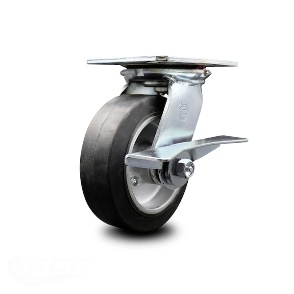 6 Inch Heavy Duty Rubber on Aluminum Caster with Ball Bearing and Brake SCC
